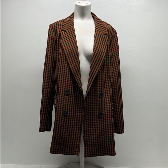 Becca Tilley x Bar III Blazer Suit Jacket Coat Gingham Plaid Brown Black Size XL - Picture 2 of 11